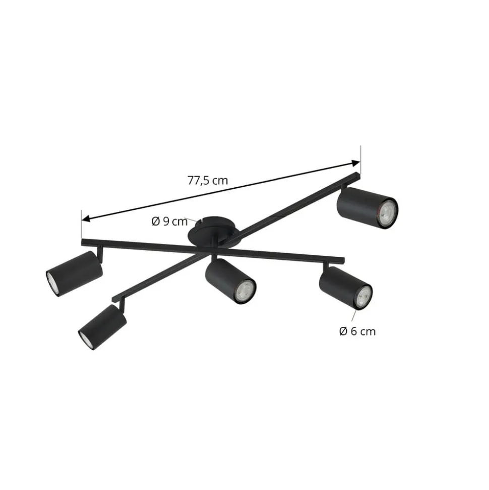Lindby loftlampe Joffrey, 78 cm, sort, 5 lyskilder, GU10