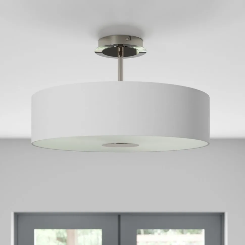 Lindby loftlampe Josia, hvid, stof, Ø 47 cm, E27
