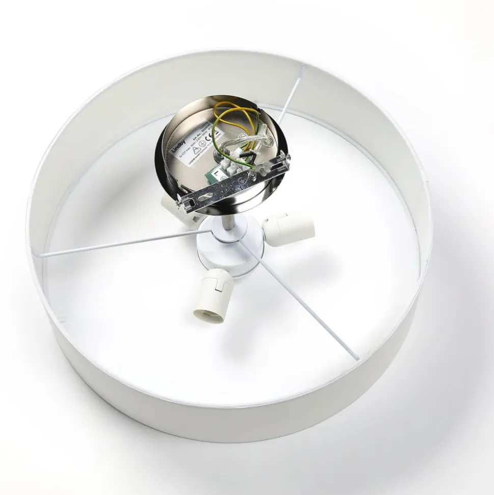 Lindby loftlampe Josia, hvid, stof, Ø 47 cm, E27