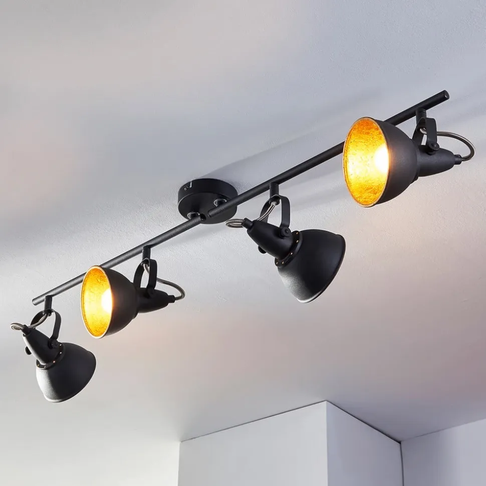 Lindby loftlampe Julin, 85 cm, 4 lyskilder, sort-guld