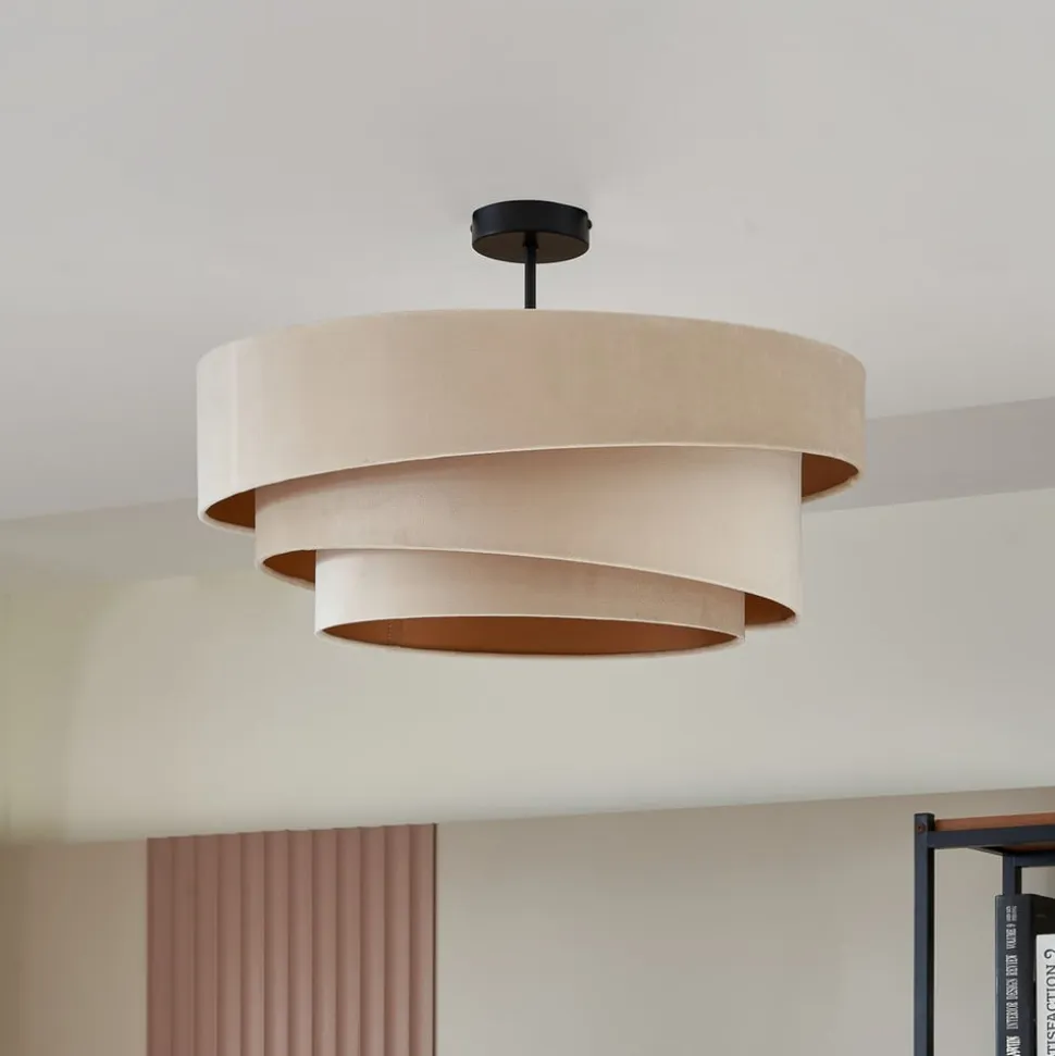Lindby loftlampe Jusari, creme, tekstil, Ø 56 cm, E27
