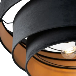 Lindby loftlampe Jusari, sort, tekstil, Ø 56 cm, E27