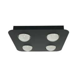 Lindby loftlampe Jyla, sort, 4.200 K, 4 lyskilder, linse