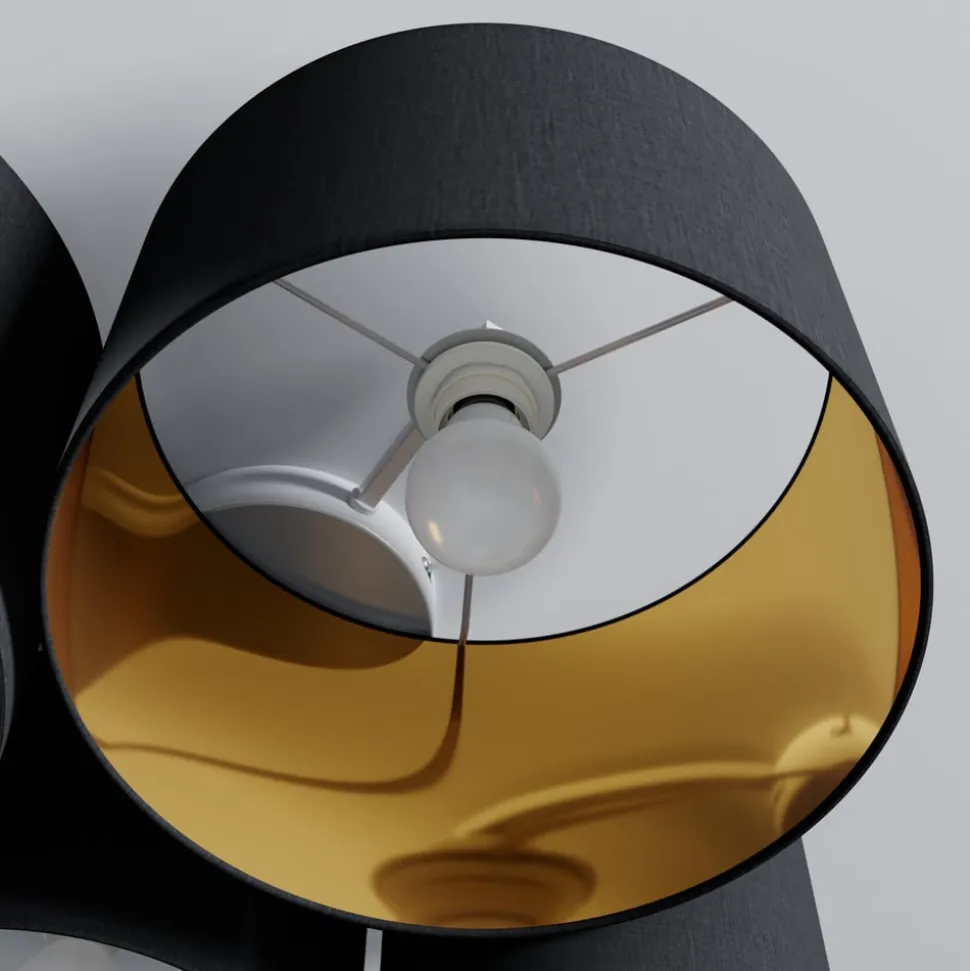 Lindby loftlampe Laurenz, 4 lyskilder, sort/guld, tekstil