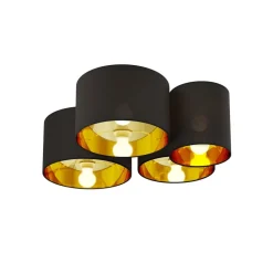 Lindby loftlampe Laurenz, 4 lyskilder, sort/guld, tekstil