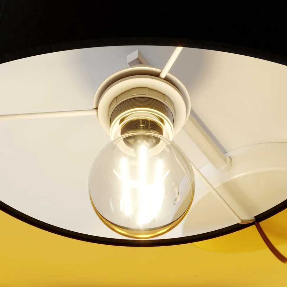 Lindby loftlampe Laurenz, 3 lyskilder, sort/guld, tekstil