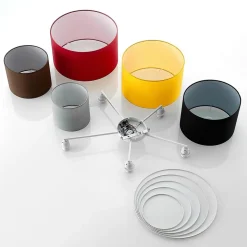 Lindby loftlampe Laurenz, 5 lyskilder, 93 cm, rød/gul, tekstil