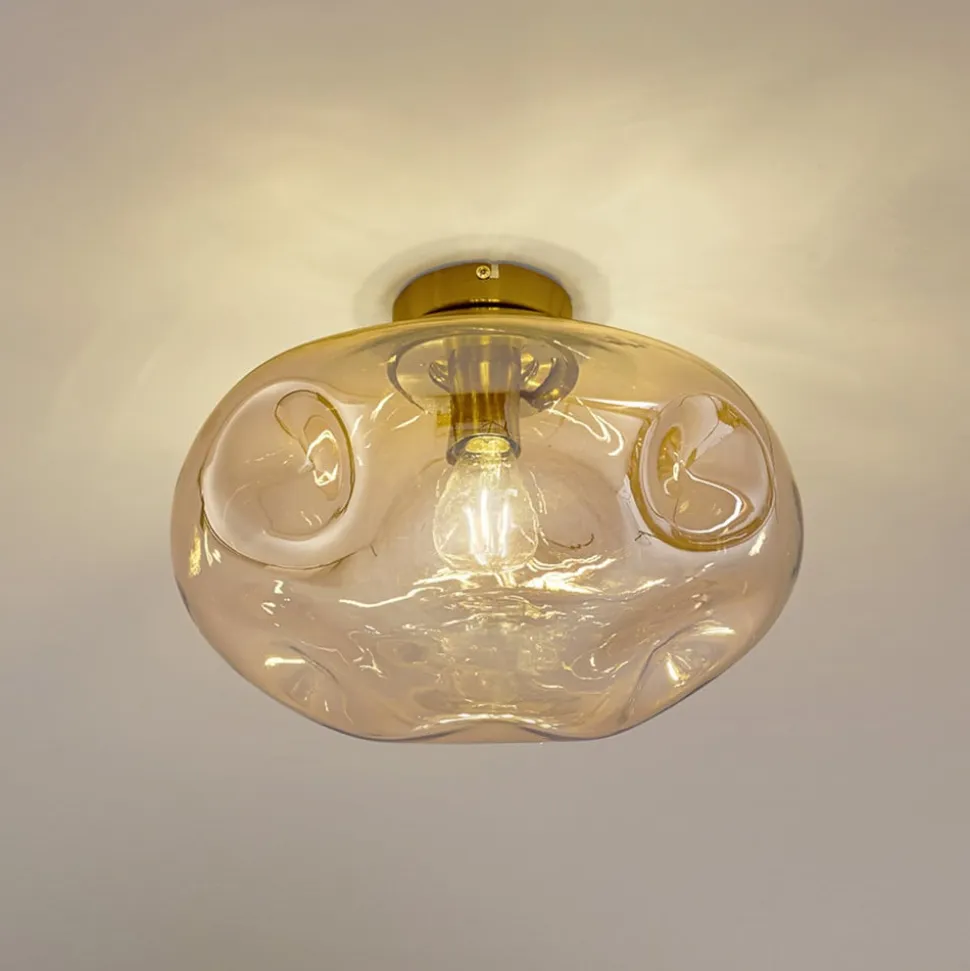 Lindby loftlampe Lelia, ravfarvet, glas, Ø 35 cm