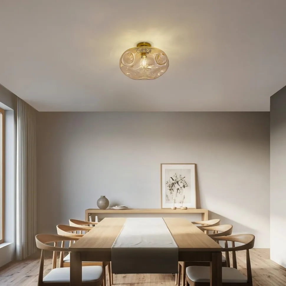 Lindby loftlampe Lelia, ravfarvet, glas, Ø 35 cm