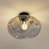 Lindby loftlampe Lelia, røggrå, glas, Ø 35 cm