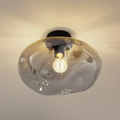 Lindby loftlampe Lelia, røggrå, glas, Ø 35 cm