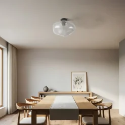 Lindby loftlampe Lelia, røggrå, glas, Ø 35 cm