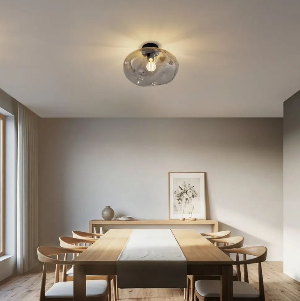 Lindby loftlampe Lelia, røggrå, glas, Ø 35 cm