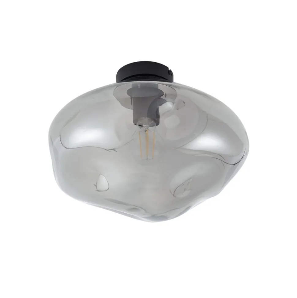 Lindby loftlampe Lelia, røggrå, glas, Ø 35 cm