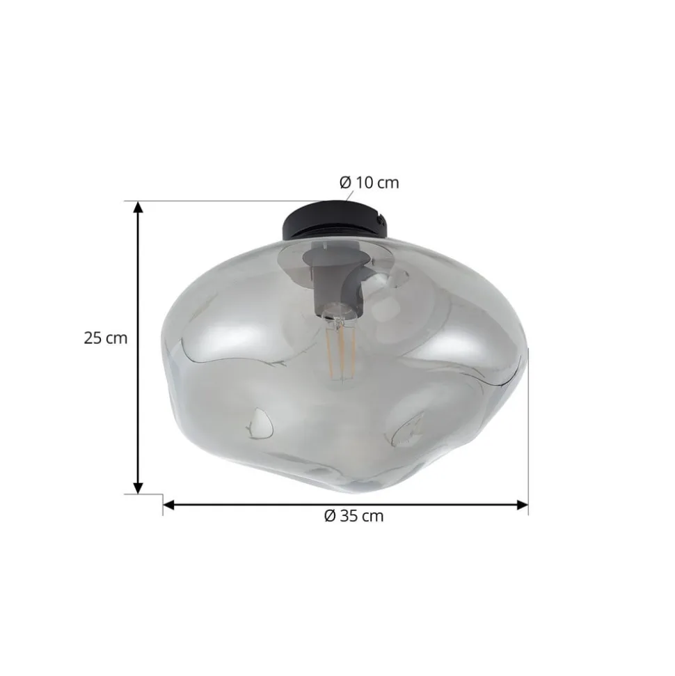 Lindby loftlampe Lelia, røggrå, glas, Ø 35 cm