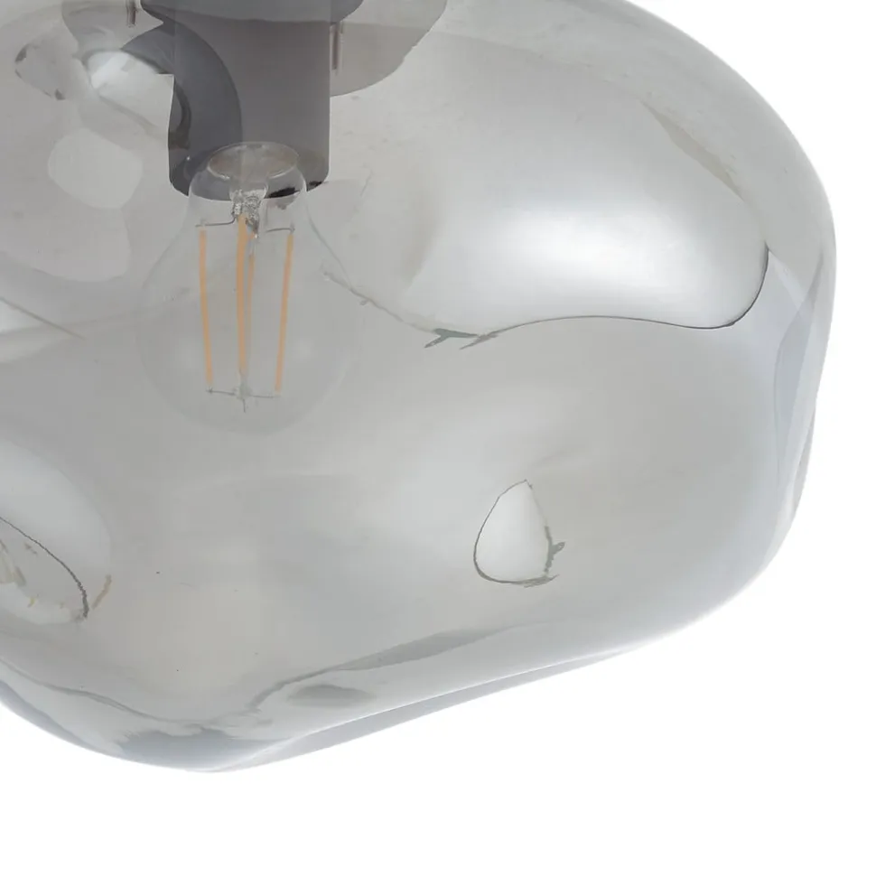 Lindby loftlampe Lelia, røggrå, glas, Ø 35 cm