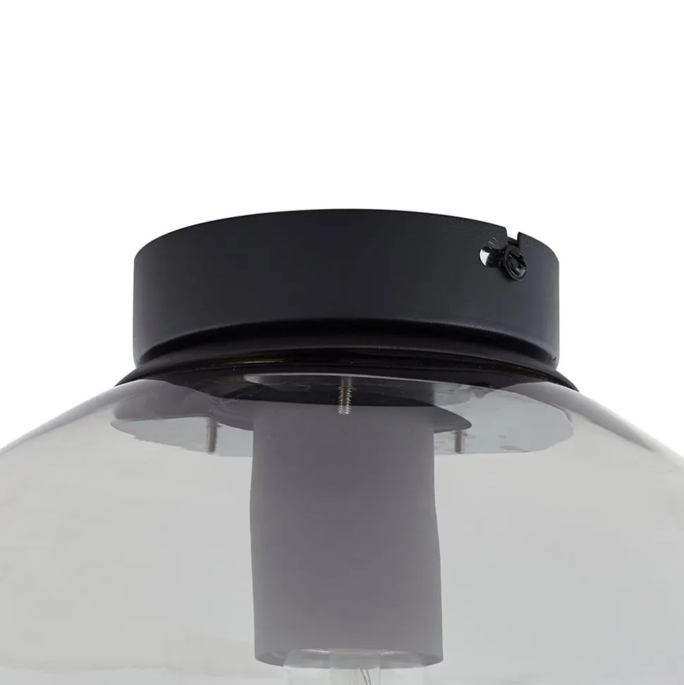 Lindby loftlampe Lelia, røggrå, glas, Ø 35 cm