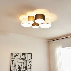Lindby loftlampe Lettie, grå/sort/hvid, 5 lyskilder, E27