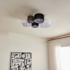 Lindby loftlampe Lettie, grå/sort/hvid, 5 lyskilder, E27