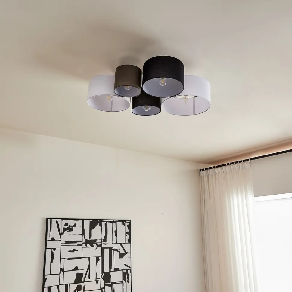 Lindby loftlampe Lettie, grå/sort/hvid, 5 lyskilder, E27