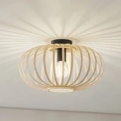 Lindby Loftlampe Lielle, naturlig bambus, Ø 38 cm