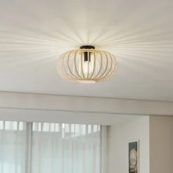 Lindby Loftlampe Lielle, naturlig bambus, Ø 38 cm