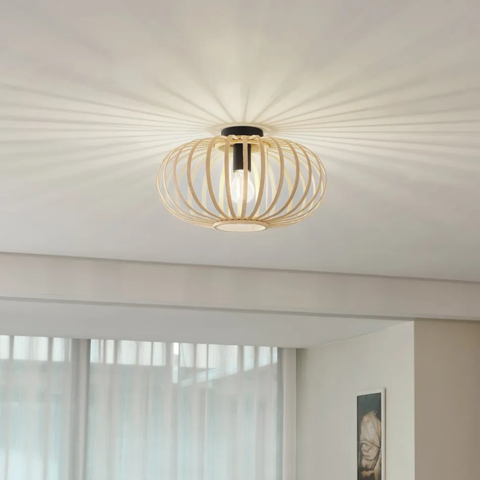 Lindby Loftlampe Lielle, naturlig bambus, Ø 38 cm