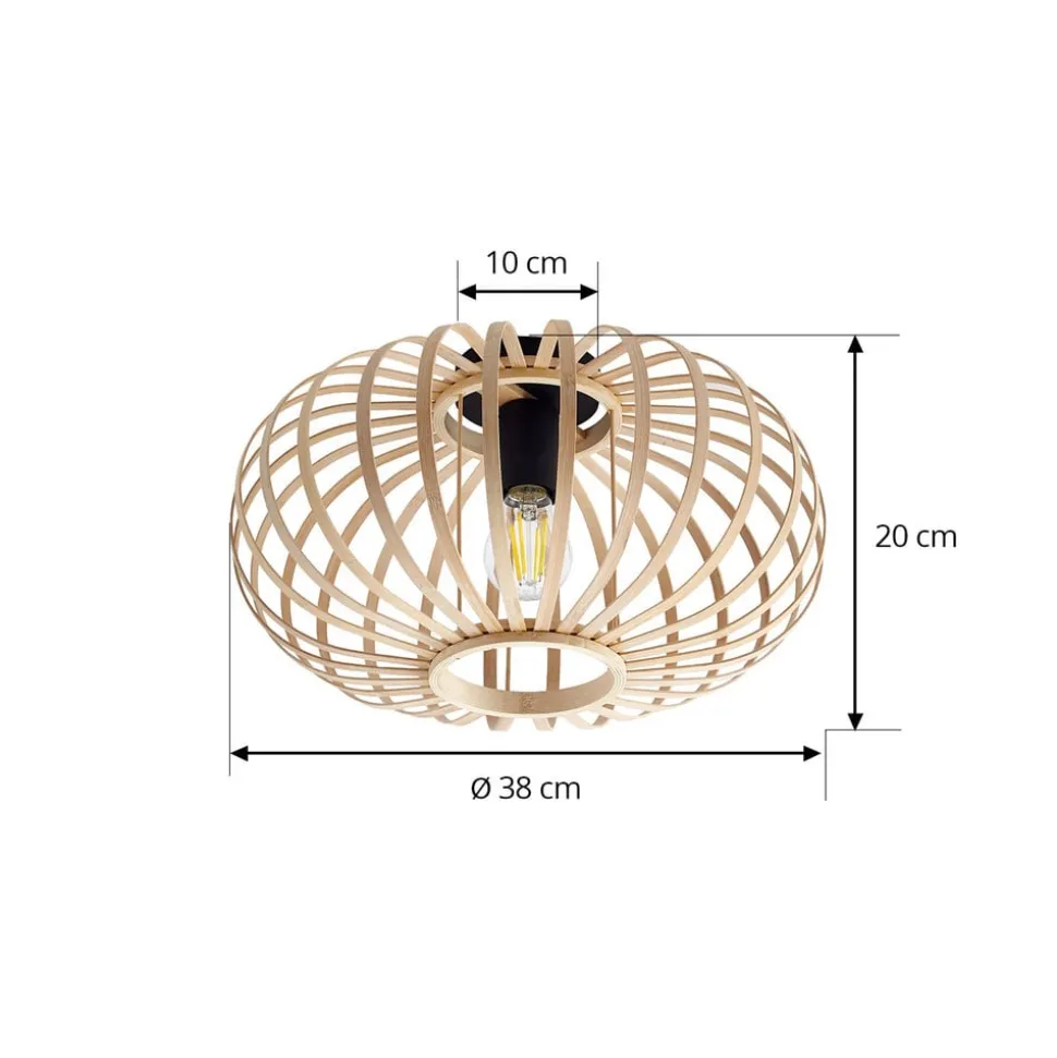 Lindby Loftlampe Lielle, naturlig bambus, Ø 38 cm