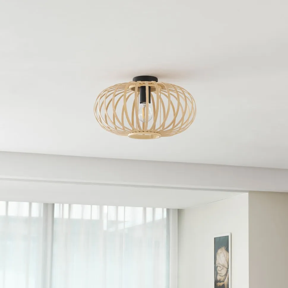 Lindby Loftlampe Lielle, naturlig bambus, Ø 38 cm