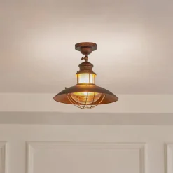 Lindby loftlampe Louisanne, brun, metal, Ø 35cm