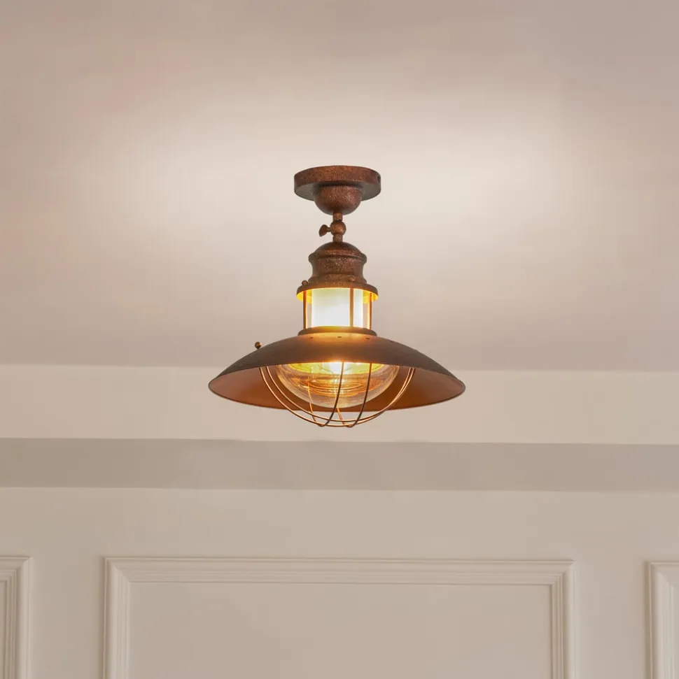 Lindby loftlampe Louisanne, brun, metal, Ø 35cm