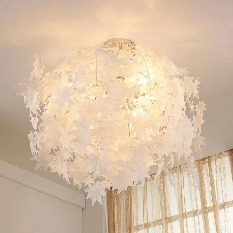 Lindby loftlampe Maple, Ø 70 cm, krom, hvid, tekstil