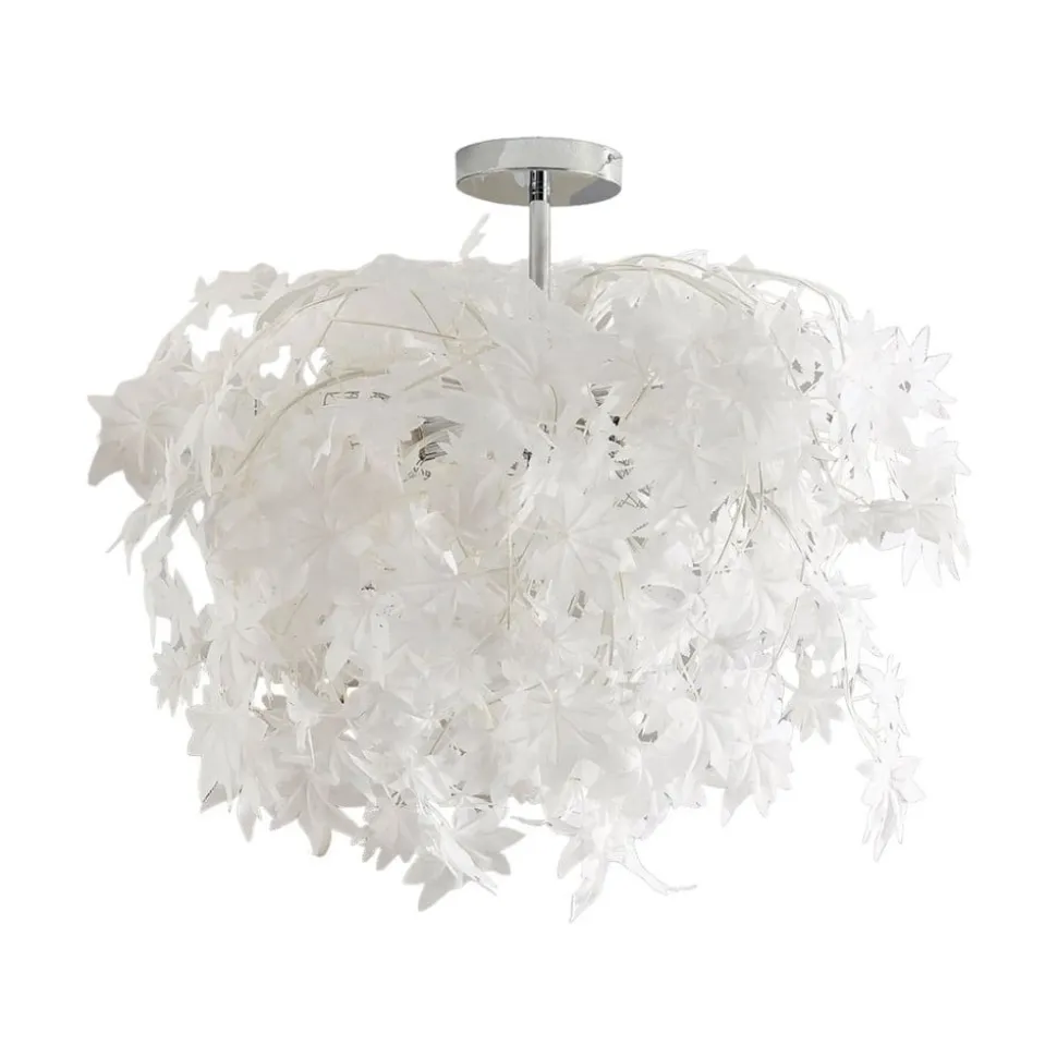 Lindby loftlampe Maple, Ø 70 cm, krom, hvid, tekstil