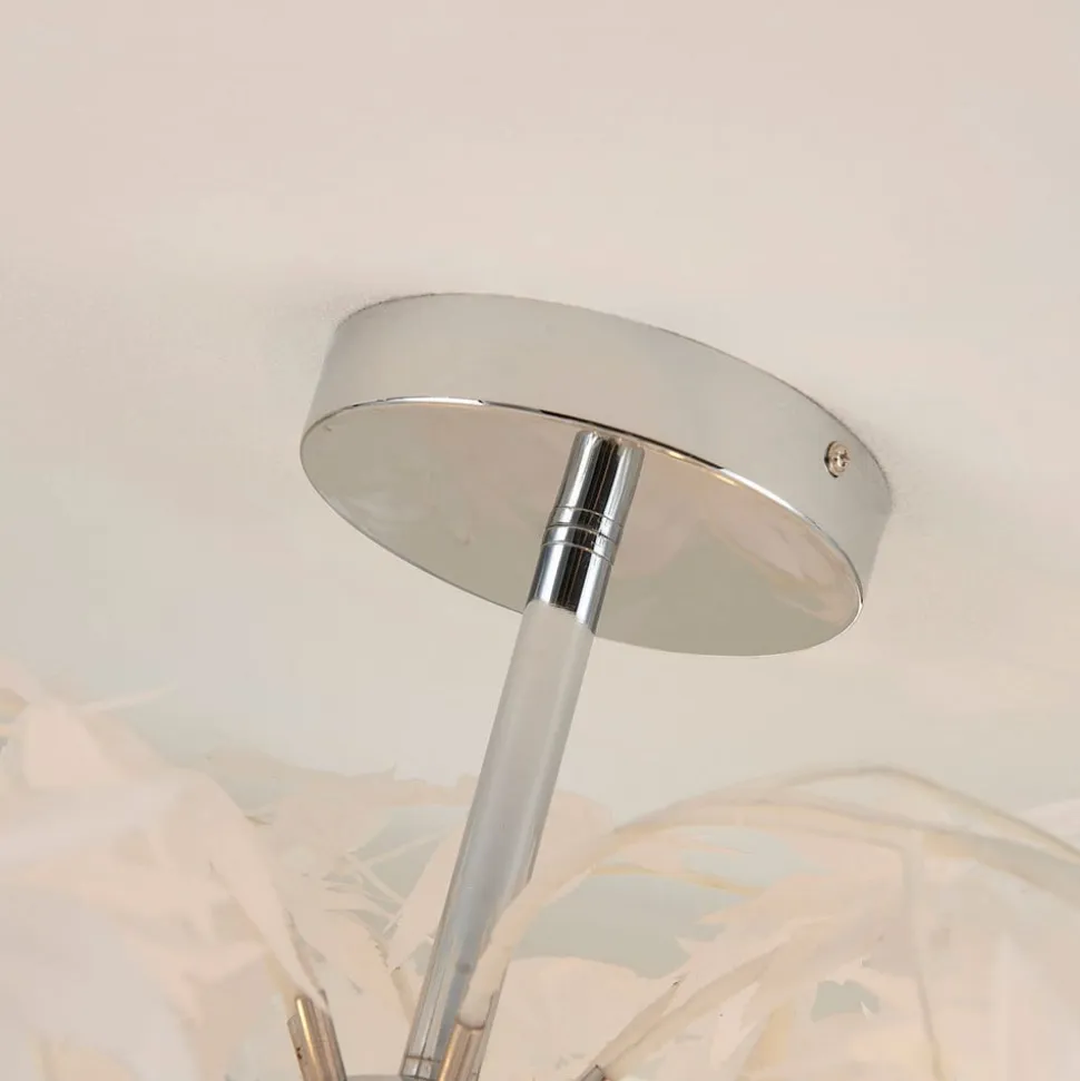 Lindby loftlampe Maple, Ø 70 cm, krom, hvid, tekstil