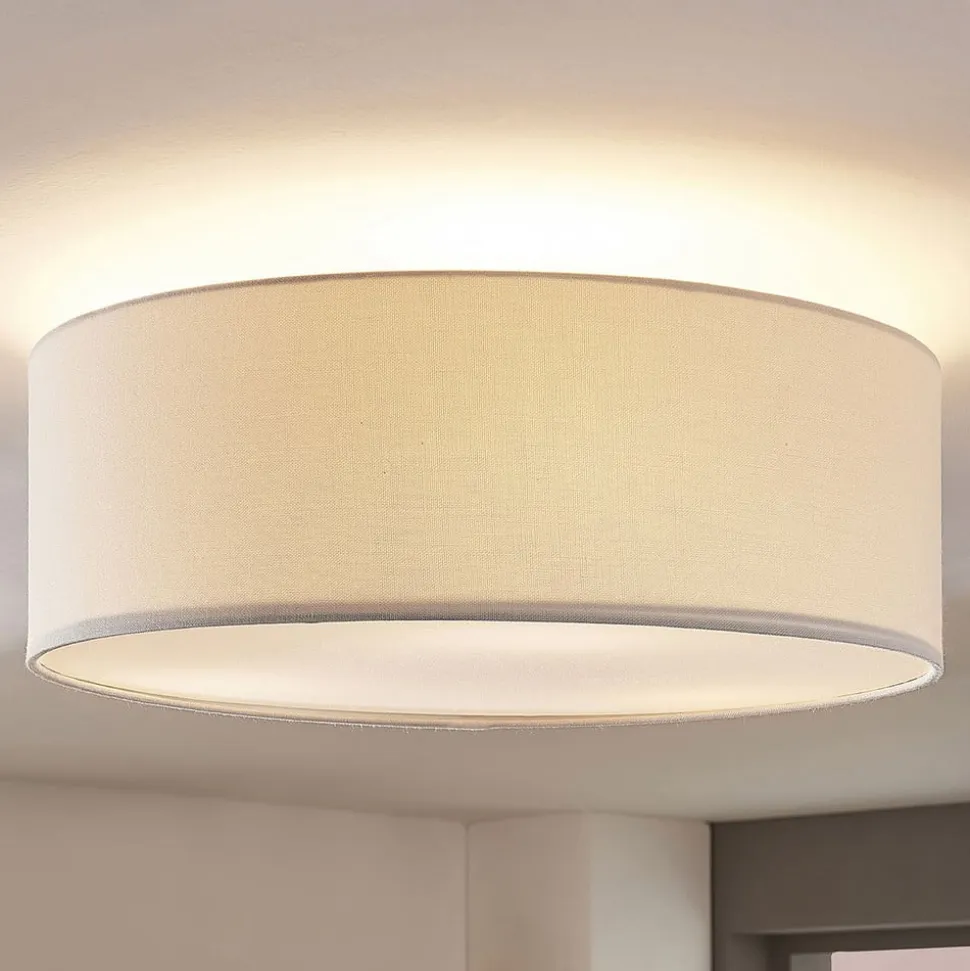 Lindby loftlampe Mariat, hvid, hør, Ø 45 cm, E27