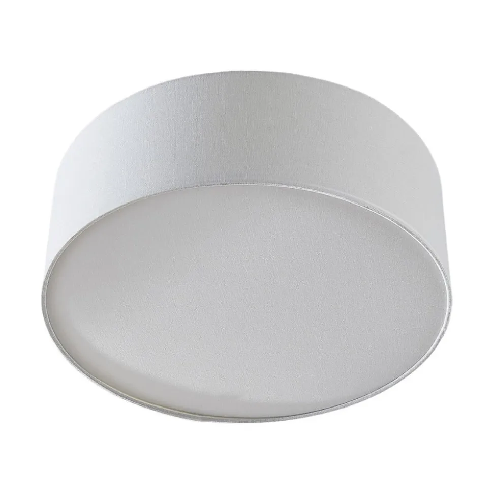 Lindby loftlampe Mariat, hvid, hør, Ø 45 cm, E27