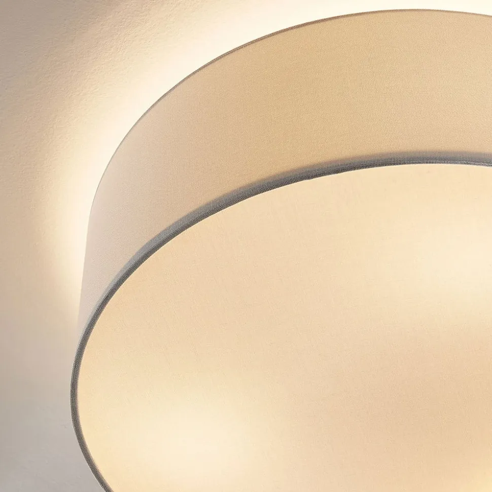 Lindby loftlampe Mariat, hvid, hør, Ø 45 cm, E27