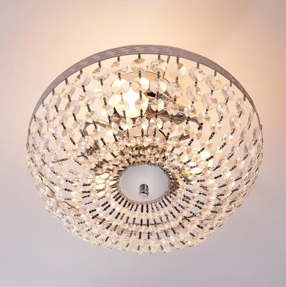 Lindby loftlampe Mondrian, 35 cm, krom, krystal