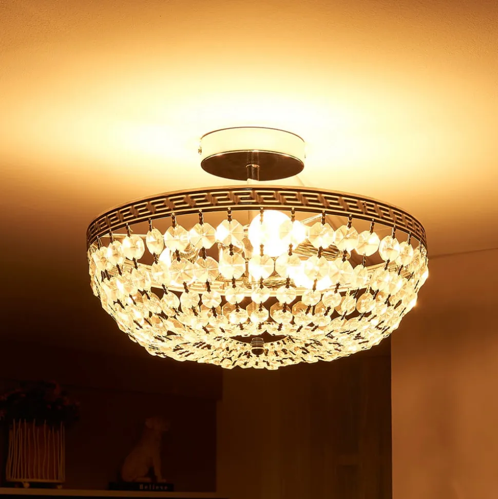 Lindby loftlampe Mondrian, 35 cm, krom, krystal