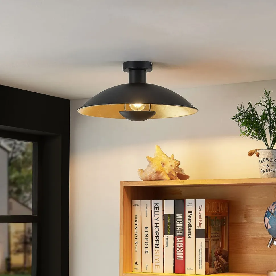 Lindby loftlampe Narisara, Ø 40 cm, E27, sort-guld