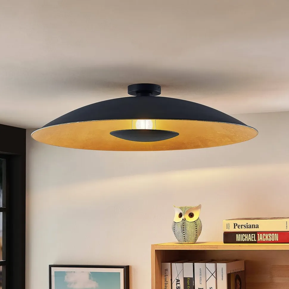 Lindby loftlampe Narisara, Ø 80 cm, E27, sort-guld