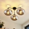 Lindby loftlampe Navidia, Ø 67 cm, sort, røgfarvet glas