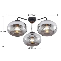 Lindby loftlampe Navidia, Ø 67 cm, sort, røgfarvet glas