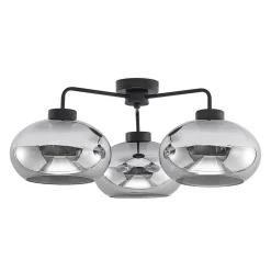 Lindby loftlampe Navidia, Ø 67 cm, sort, røgfarvet glas