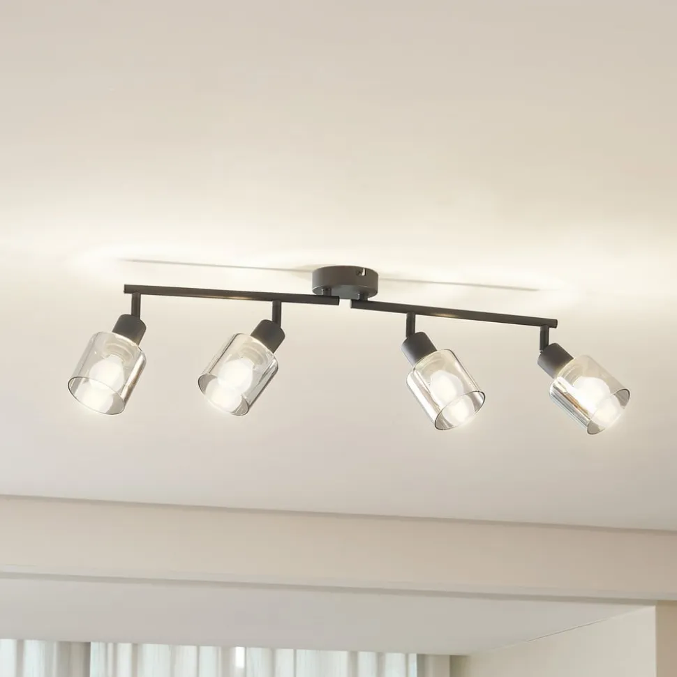 Lindby loftlampe Netty, 4 lyskilder, grå, glas