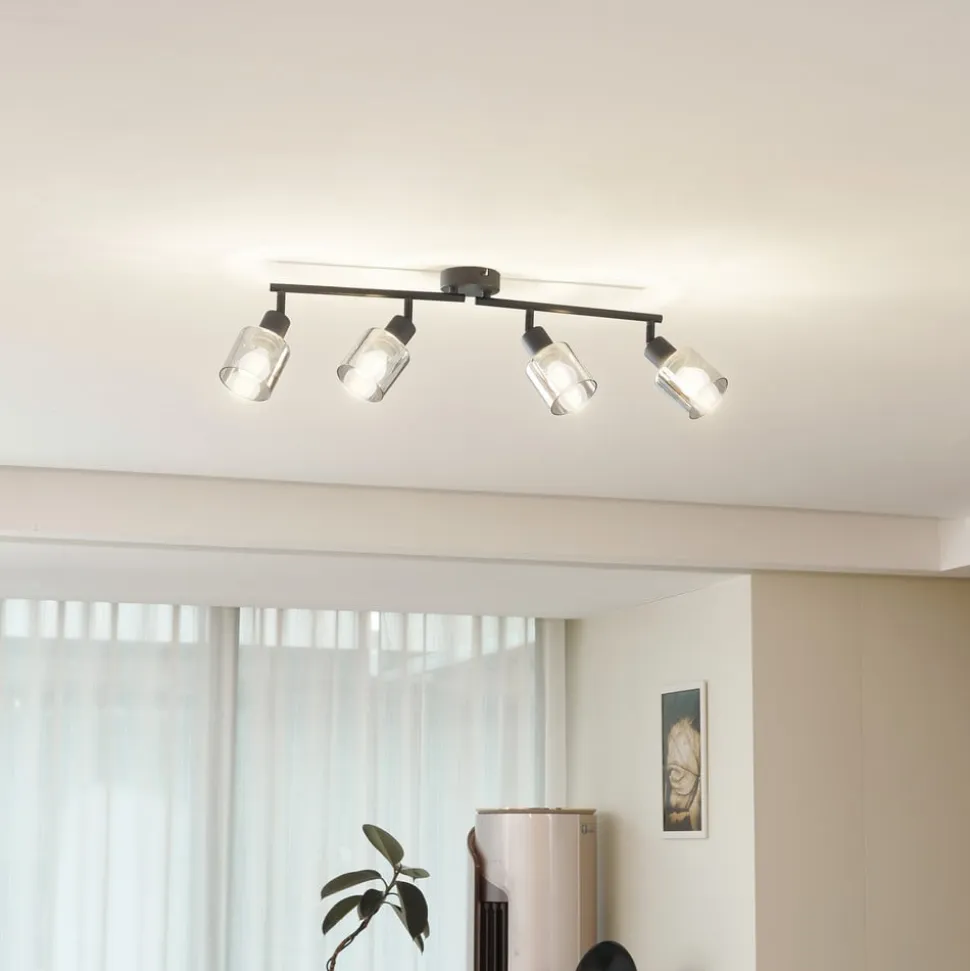 Lindby loftlampe Netty, 4 lyskilder, grå, glas