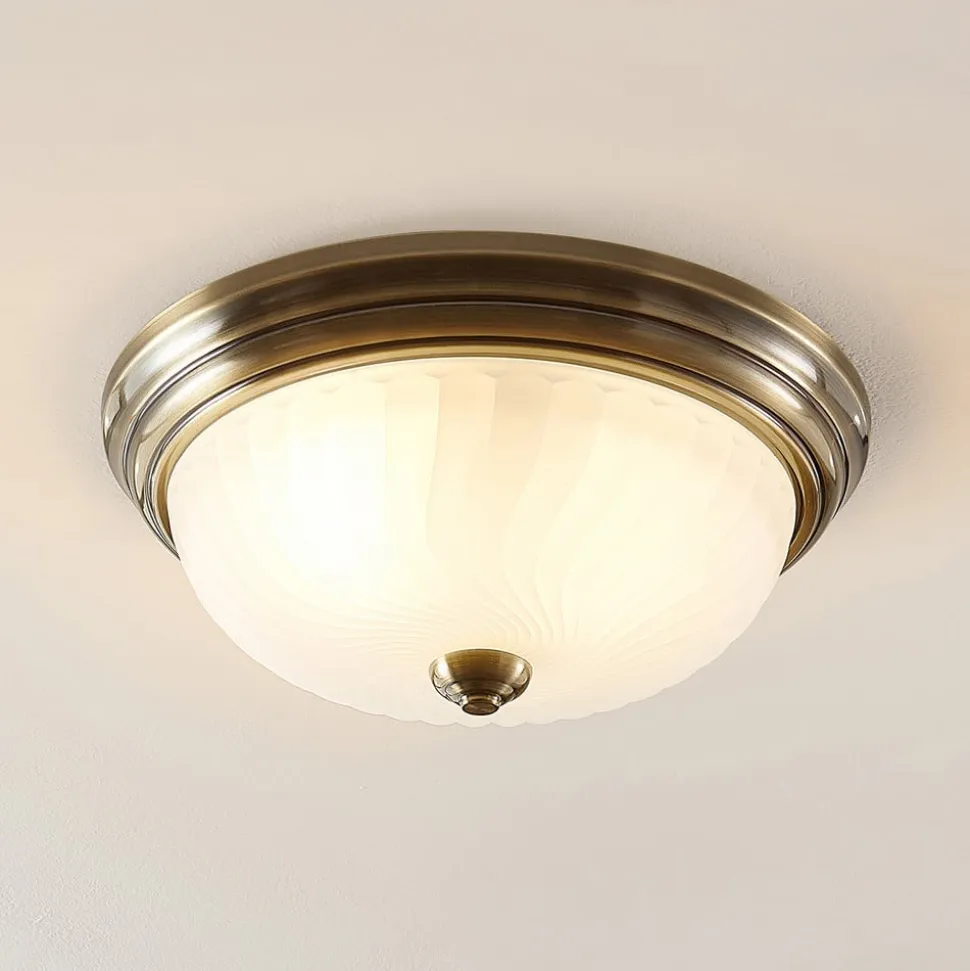 Lindby loftlampe Pakka, messingfarvet, glas, 31 cm, E27