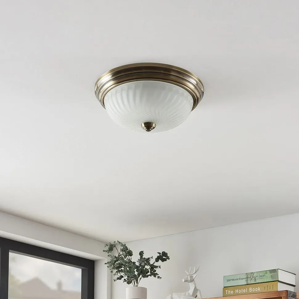 Lindby loftlampe Pakka, messingfarvet, glas, 31 cm, E27