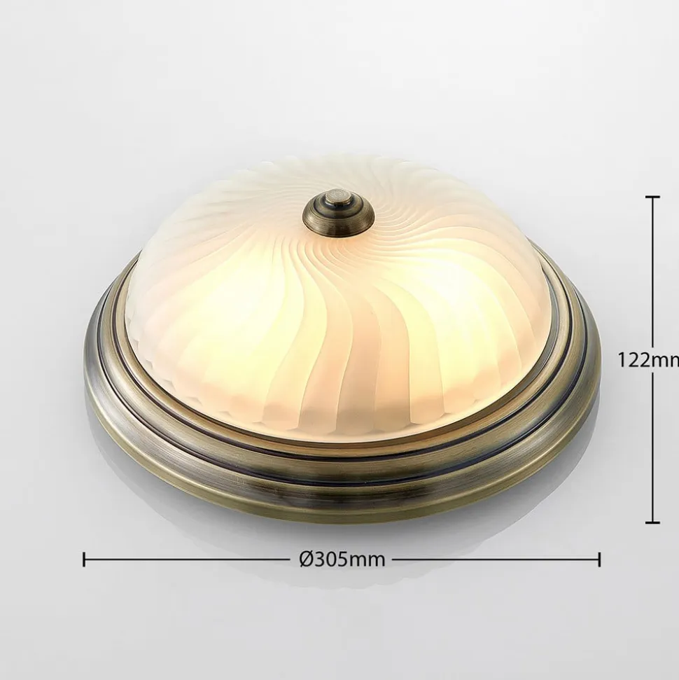 Lindby loftlampe Pakka, messingfarvet, glas, 31 cm, E27