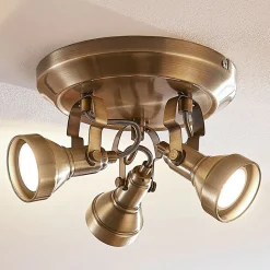 Lindby loftlampe Perseas, Ø 22cm, 3 lyskilder, antik messing, GU10